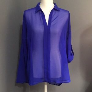 Sheer long sleeved V-neck blouse
